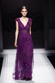 Alberta Ferretti Fall 2012 Deep V-Neck Lace Gown  - Lyst