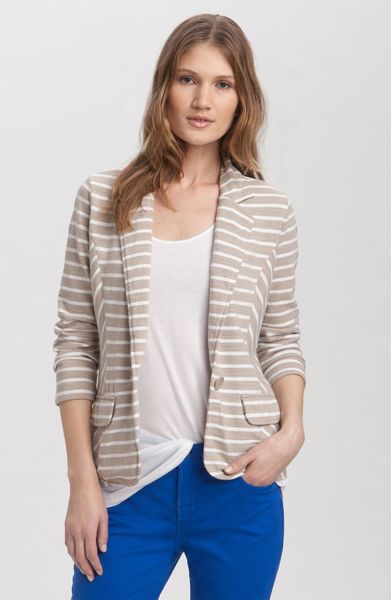 Caslon® One Button Knit Jacket in Beige (beige string stripe) - Lyst