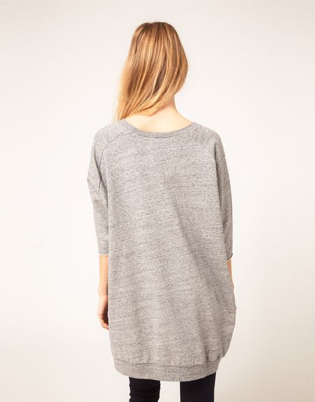 Ganni Oversized Sweatshirt With Raw Edge Detail in Gray