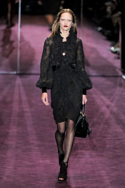 Gucci Fall 2012 Black Formal Dress with PreRaphaelite Sleeves and Ruffled Bodice in Black - Lyst