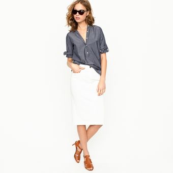 J.Crew High-waisted Denim Pencil Skirt in Sunwhite Wash - Lyst