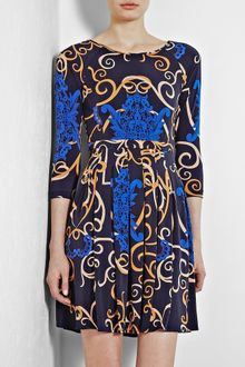 Tibi Navy Arabesque Jersey Pleated Dress - Lyst