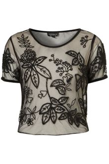 Topshop Mesh Embellished Crop T-shirt - Lyst