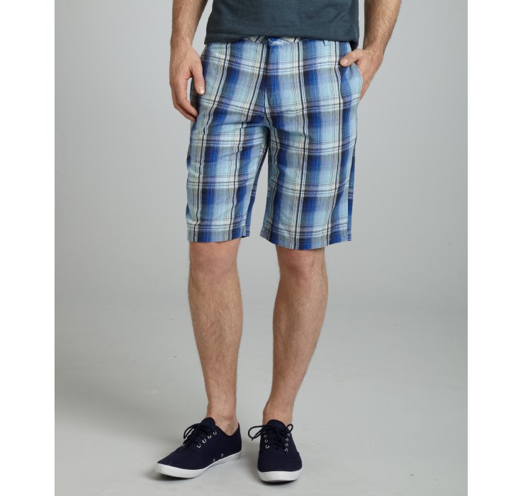 Canterbury Of New Zealand Dust Blue Plaid Linen-cotton Beachcomber ...