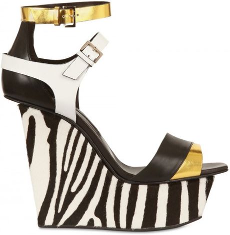 Diego Dolcini 130mm Laminated Leather & Ponyskin Wedge in Gold (black) - Lyst