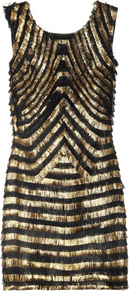 Gucci Metallicstriped Fringed Leather Dress in Gold (black) - Lyst