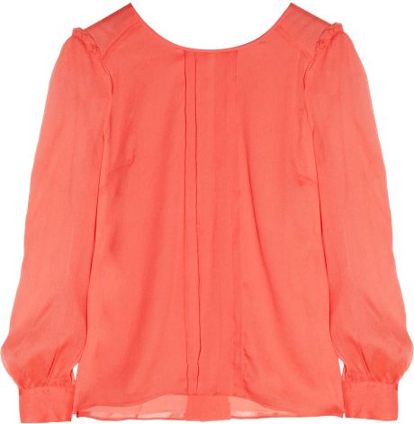 chiffon blouse pleated silk coral pink lyst