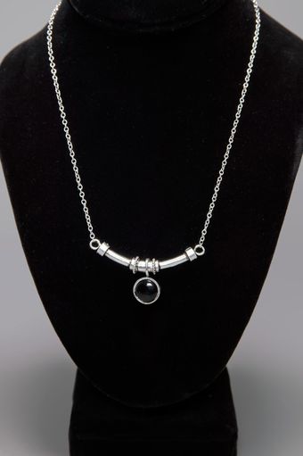 Mini Bar & Round Stone Necklace - White Gold 