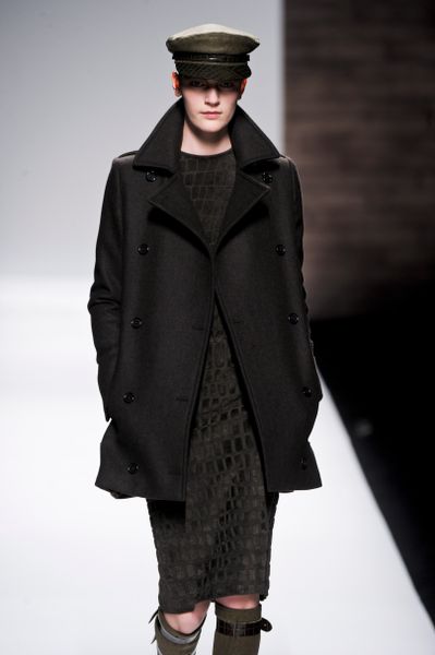 Max Mara Fall 2012 Double Breasted Wool Military Style Coat With Pockets In Dark Grey in Black - Lyst