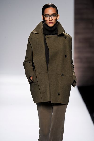 Max Mara Fall 2012 Double Breasted Wool PeaCoat With Button Closure And Pockets In Grey  in Green - Lyst