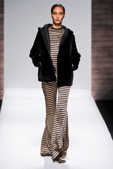 Max Mara Fall 2012 Full-Length Long Sleeve Wide-Legged Jumpsuit in Beige and Navy Stripes - Lyst