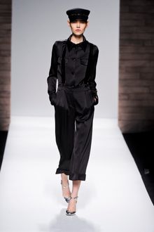 Max Mara Fall 2012 Satin Black Cropped Trousers with Black Velvet Suspenders - Lyst