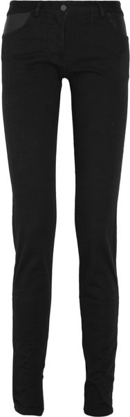 T By Alexander Wang Leather-Paneled Stretch-Cotton Skinny Jeans - Lyst