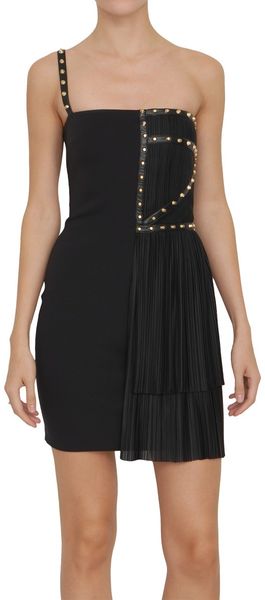 Versace Oneshoulder Pleated Dress with Studs in Black - Lyst