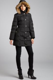 London Fog Black Quilted Faux Fur Hooded Down Coat - Lyst