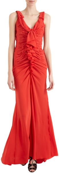Nina Ricci Ruffled Evening Gown in Red - Lyst