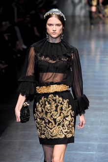Dolce & Gabbana Fall 2012 Black Gathered Waist Mini Skirt With Embroidery In Black  - Lyst