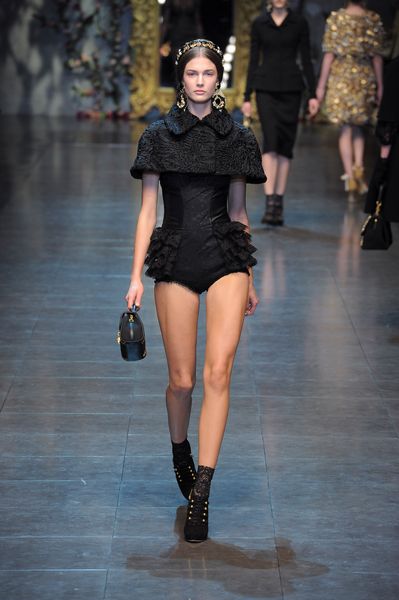Dolce & Gabbana Fall 2012 Ruffle Trimmed Bodysuit  in Black - Lyst
