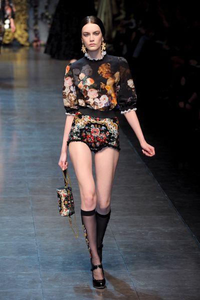 Dolce & Gabbana Fall 2012 Black Mini Hotpants with Floral Motifs in Black - Lyst