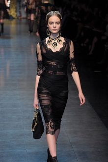 Dolce & Gabbana Fall 2012 Mid-Length Cocktail Black See-Through Dress with Heavily Laced Decolletage and Hem - Lyst
