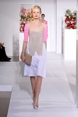 Jil Sander Fall 2012 Knee-Length Corseted Dress with Bublegum Pink Knitted Sleeves