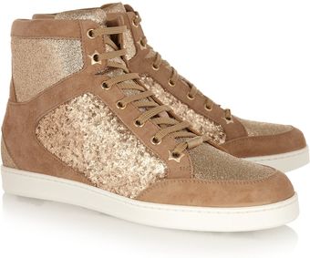 Jimmy Choo Tokyo Suede and Glitter-finish High-top Sneakers - Lyst