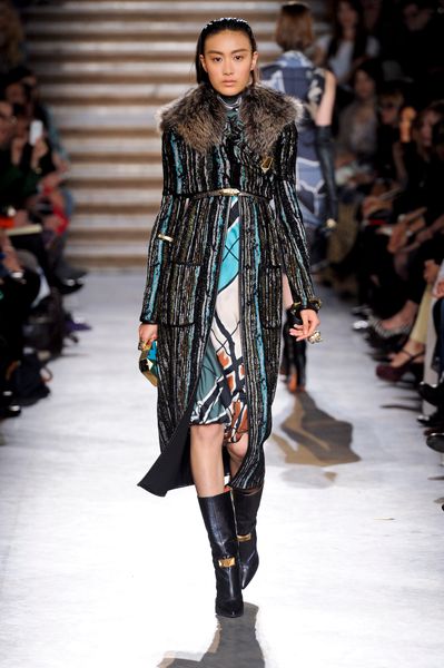 Missoni Fall 2012 Fur Collar Mineral Print Coat  in Brown - Lyst