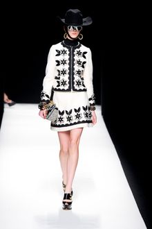 Moschino Fall 2012 Short Smart White Collarless Jacket with Floral Ornaments and Zip Front - Lyst