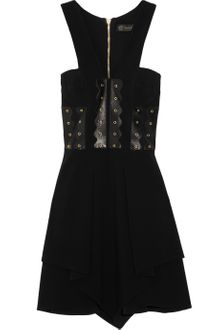 Versace Leather-paneled Cady Dress - Lyst