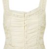 Topshop Lace Button Front Crop Top in White (cream) - Lyst