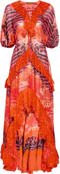Roberto Cavalli Printed Silkchiffon Kaftan Gown in Red (tomato) - Lyst