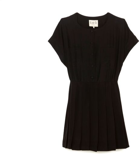 Steven Alan Voile & Pleated Twill Dress in Black (black - black) - Lyst