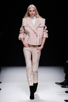 Balmain Fall 2012 Skinny Pants With Front Pockets And Leather Trims In Beige - Lyst
