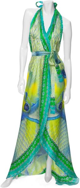  Halter Wrap Silk Printed Dress 