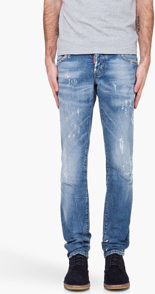 Dsquared2 Faded Paint Marked Jeans in Blue for Men - Lyst