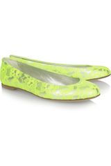 Giuseppe Zanotti Neon Lace-covered Metallic Leather Ballet Flats