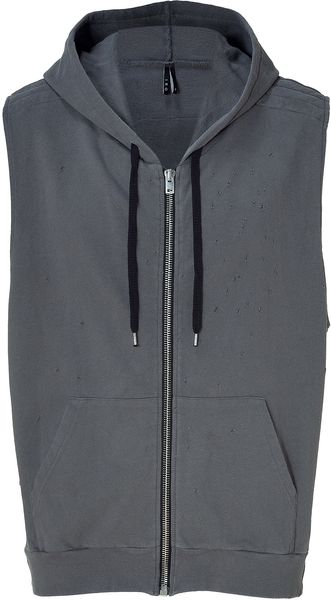 Iro Anthracite Destroyed Sleeveless Zip Hoodie - Lyst