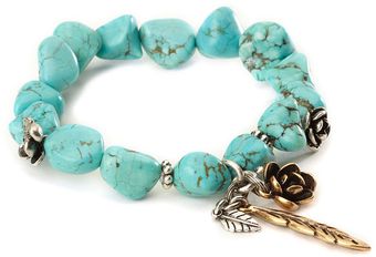 Lucky Brand Turquoise Stretch Silver Flowered Bracelet - Lyst
