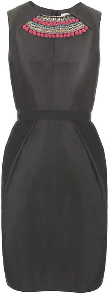 Matthew Williamson Silk Linen Tailoring Shift Dress Longer Length in Black - Lyst