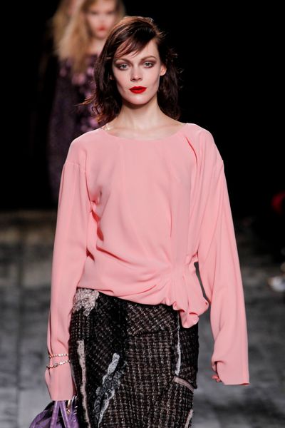 Nina Ricci Fall 2012 Long Sleeve Silk Blouse in Pink - Lyst