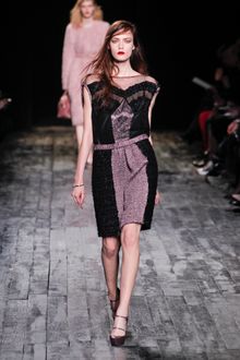 Nina Ricci Fall 2012 Sheer Lace Inset Textured Wool Dress - Lyst