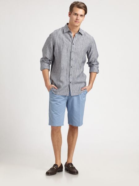 Saks Fifth Avenue Men's Collection Striped Linen Shirt in Gray for Men (cranberry) - Lyst