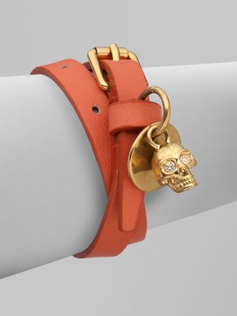 Alexander McQueen Skull Accented Double Wrap Leather Bracelet - Lyst