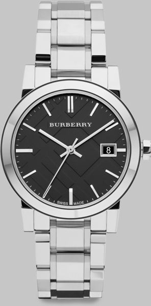 Burberry Black Checked Stamped Stainless Steel Watch in Silver - Lyst