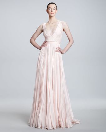  Plunge-neck Chiffon Gown 