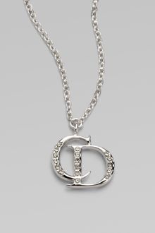 Dior Crystal Accented Logo Pendant Necklace - Lyst