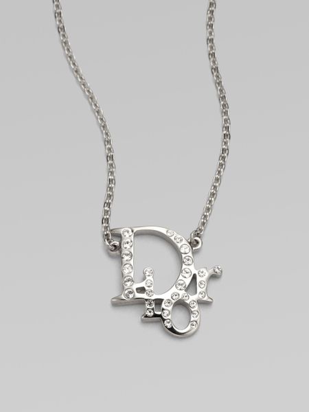 Dior Crystal Accented Signature Logo Pendant Necklace in Silver - Lyst