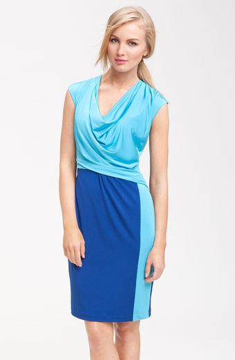 Donna Ricco Draped Colorblock Dress - Lyst