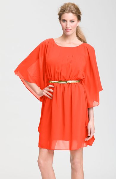 Eliza J Belted Batwing Dress in Red (coral) - Lyst