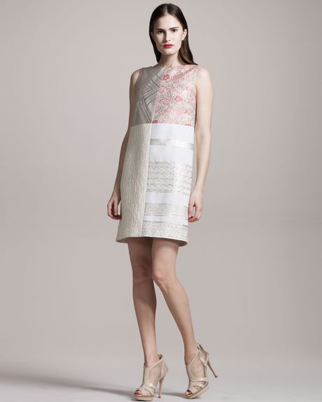 Giambattista Valli Mixedmedia Shift Dress in Pink (pink white silver) - Lyst